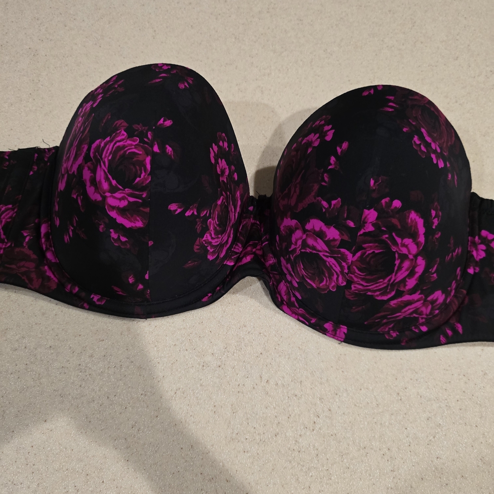 Torrid Curve Strapless Floral Black and Pink Bra